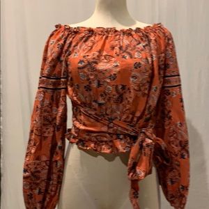 Orange navy blue and white blouse